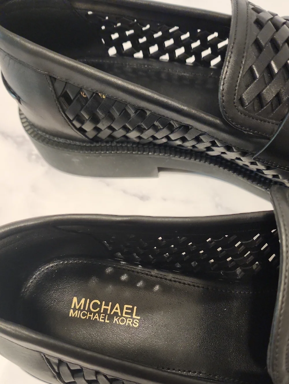 Michael Kors Eden Loafer Black Woven Leather Shoes